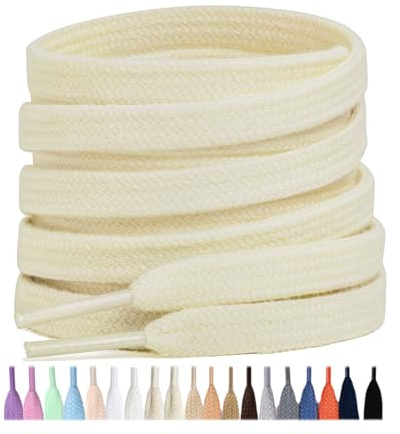 Stepace 2 Pairs 100% Cotton Flat Shoe Laces 8mm Wide Shoelaces for Sneaker Running Athletic Shoes cream 120