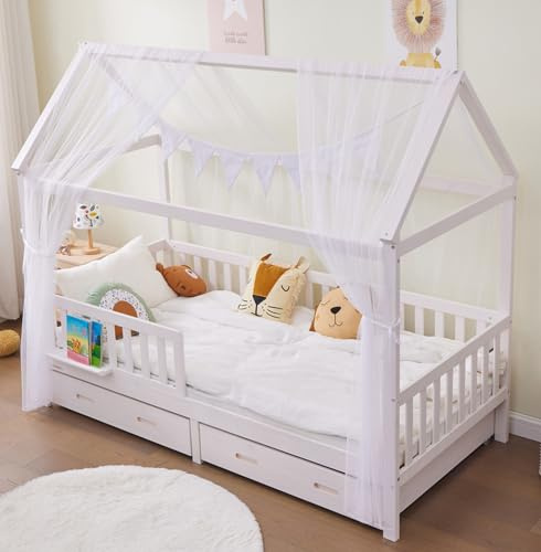 ALAVYA HOME® Juego de decoración para cama 3 piezas, dosel y banderín 300 cm, para cama infantil, 100% algodón orgánico, 150 x 350 cm, color blanco