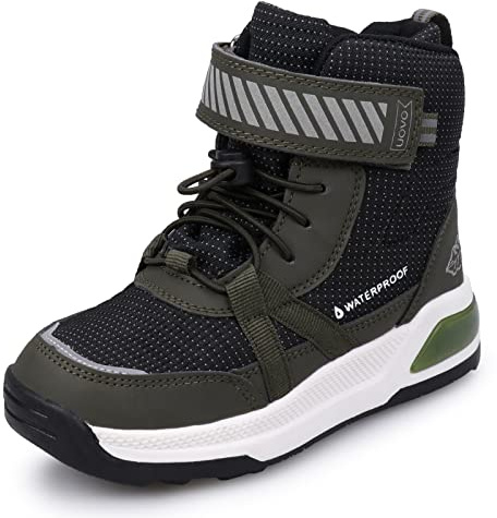 UOVO Boys Waterproof Winter Boots Mid-Calf Non-Slip Hiking Boots Kids Walking Shoes Army Green Size 2UK(34EU) Little Kids