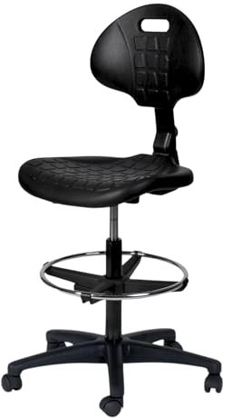 Topsit IND102 Arbeitsstuhl aus Polyurethan, ergonomischer Bürohocker, Werkstattstuhl, höhenverstellbar und mit Verstellbarer Rückenlehne, leicht zu reinigen, Stabiler Stuhl mit verstellbarem Fußring.