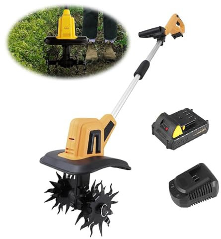 Electric Tiller Garden Cultivator (22Cm Working Width/16Cm Tilling Depth), 270Rpm Cordless Rotavator Hand Rototiller, Electric Tiller Cultivators + 2Ah Battery Powered