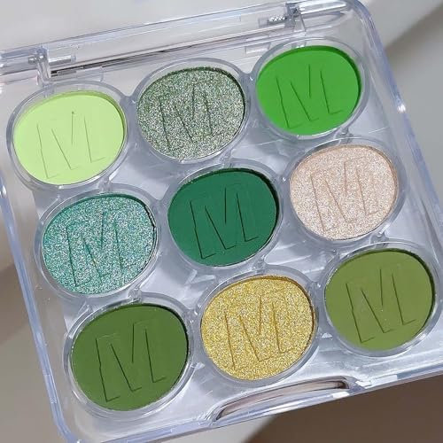 Opaco Pearlescent Eyeshadow Palette di ombretti in 9 colori, palette di ombretti verdi glitterati per trucco quotidiano e palcoscenico, smoky, impermeabile, polvere fine, lunga durata (verde)