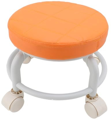 Low Rolling Stool, Orange Round PU Soft Padding 360 Degree Rotating Low Stool with Wheels, Rolling Garage Stool | Rolling Chair | Gardening Stool for Home Office Garage Shop