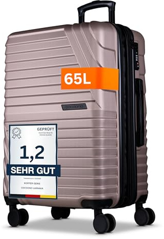 Cocoono Hartschalenkoffer Mittelgroß – 65L - 75L Volumen – 8 Rollen 360° drehbar – Leichter Koffer mit TSA Schloss & Teleskopgestänge – Reisekoffer, Trolley (Champagner, L)