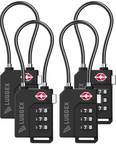 LUGGEX Suitcase Locks, Luggage Locks, TSA Approved Luggage Locks, Ease of Use & Durable(Black,4 Pack)