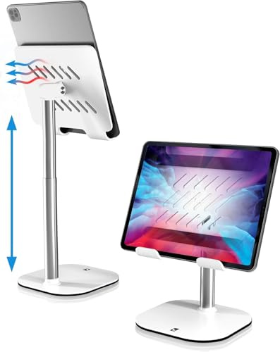 COOPER TabHolder, Supporto Tablet Regolabile in Altezza 7-10, Stand iPad da Scrivania Premium, Supporto Portatile per Monitor 15,6-17 con Inclinazione 270°, per iPad, Kindle, Samsung - Bianco