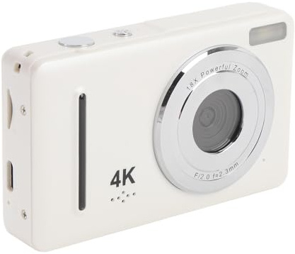 Annadue Camera Digitale 4K 64MP per Fotografia, Videocamera da Viaggio Compatta Portatile con Schermo a Colori da 2,4 e Zoom Digitale 18x per Adolescenti per Adulti Principianti (WHITE)
