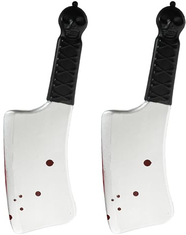 Confezione da 2 coltelli da 35,5 cm, falsa arma da macellaio, in plastica, per Halloween, film horror, casa infestata, zombie, assassini, psicopatici, cosplay e travestimenti
