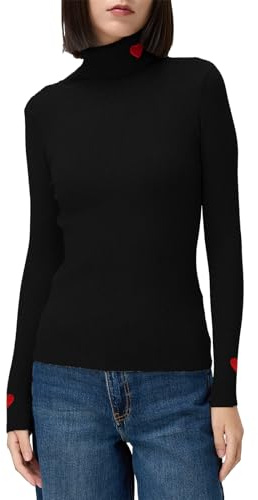 BEAUTY WOMEN Pull col roulé Femme en Maille Fine avec Broderie cœur | Pull Basique Extensible élégant