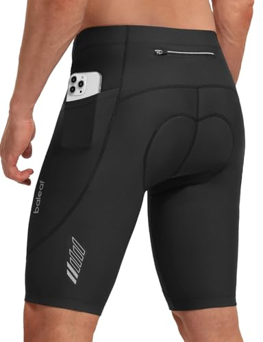 baleaf Short Homme Tenue Cycliste, 25Cm Culotte Silicone Cuissard VTT pour Velo Moto avec Poches Rembourré Printemps Été Noir M