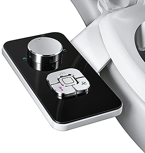 Bidet Attachment for Toilet UK- SAMODRA Non-Electric Cold Water Bidet Toilet Seat Attachment with Pressure Controls,Retractable Self-Cleaning Dual Nozzles for Frontal & Rear Wash - Black