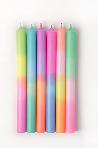 MADAM ERLE | Set med 6 dipdye stavljus | LIVA | handgjorda extra lång| neonpastellfärgad | färgglad | lång brinntid | dekorativa ljus | vardagsrumsdekoration | presentidé för kvinnor och flickvänner |