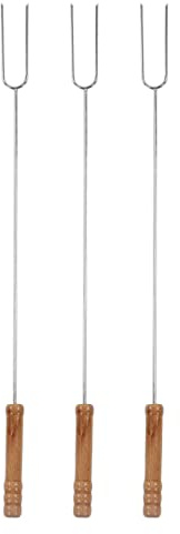 Zerodis 3Pcs Roasting Sticks, Barbecue Forks Multifunctional Stainless Steel Roasting Stick with Beech Wood Handle BBQ Kit for Outdoor Camping