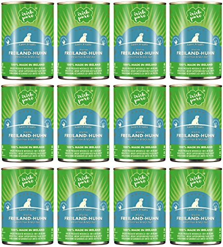 Irish Pure Premium Junior Nassfutter für Hunde | 12 x 390g | Freiland-Huhn | Vitamine | Getreidefrei | Sensitiv | mit Superfood Kelp-Alge | Nassfutter für alle Rassen