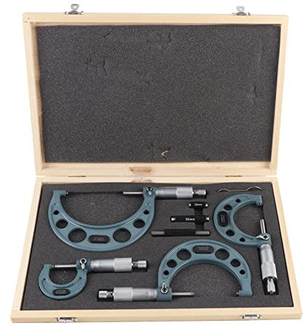 KIMISS Outside Micrometer Micrometer Set Cemented Carbide Cast Iron 4Pcs 0‑100Mm Metric Outside Micrometers Thickness Gauge Measuring Calipers With Case