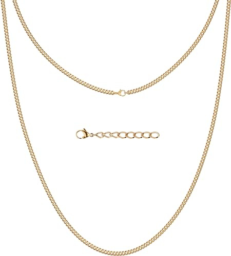 Silvadore Gold Chain for Men Necklace Thin (2mm,20inch) Mens Gold Chain Necklace Cuban Link 18K Plated Stainless Steel for Pendant - Real Curb Non-Tarnish Waterproof Jewelry Gift for Him Male