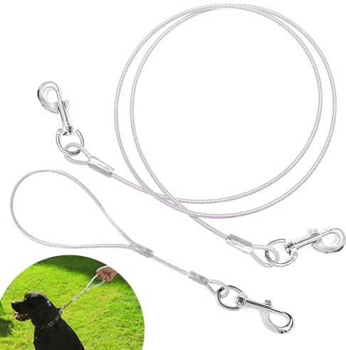 Correa para Perros, 6.6 Ft Cable para Atar Perros Perro para Cable para Atar Cable de Acero con Gancho Giratorio 360° Cable de Amarre para Perros para Perros Medianos Pequeños Grandes