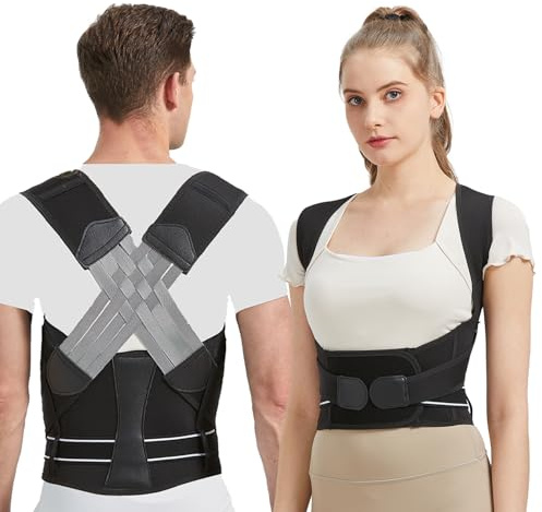 BraceTop Busto Correttore Posturale Spalle, Fascia Schiena Lombare Supporto Dritta Schiena Postura Traspirante, Regolabile Uomo Donna Raddrizza Spalla (XL)