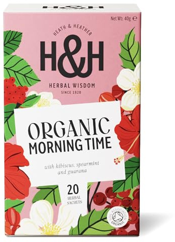 Heath & Heather - Organic Morning Time Tea with Hibiscus, Spearmint & Guarana • Uplifting Botanical Blend for Daily Energy • Vegan • 20 Tea Bags