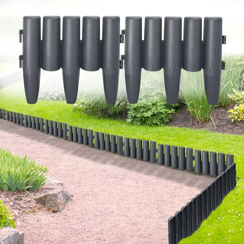 FIVMEN Bordo per Aiuole Bordo per Prato Bordo Giardino in Plastica Bordatura Aiuole Giardino Finto legno Bordura per Aiuola Flessibile Prato Palizzata da Giardino 15 cm di Altezza (2,8 m Antracite)