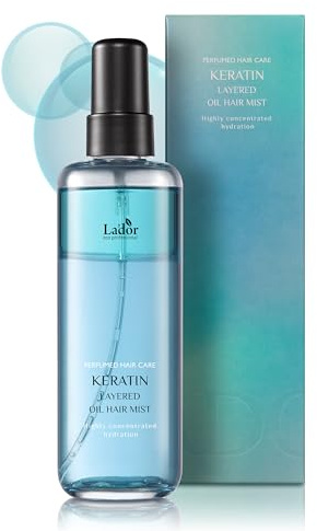 LA'DOR Keratin fuktgivande anti-frizz olja vatten parfym värmeskydd ingen sköljbehandling för torrt skadat hår koreanskt hårvård 4,4 ml blå