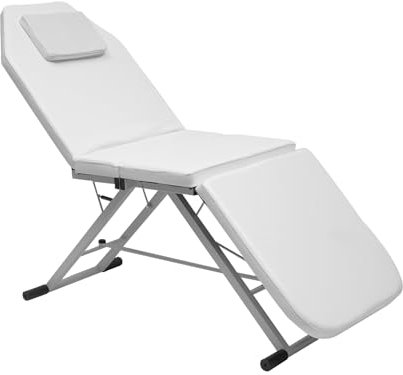 Chaise de maquillage pliable, réglable et pliable, avec appuie-tête, avec cadre en métal, charge maximale : 551,15 kg, dans les magasins de massage des pieds, dans les salons de santé (blanc)