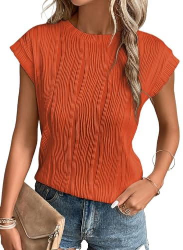 Gemulate Orange Tops Casual Summer Cap Sleeve t Shirts for Women UK