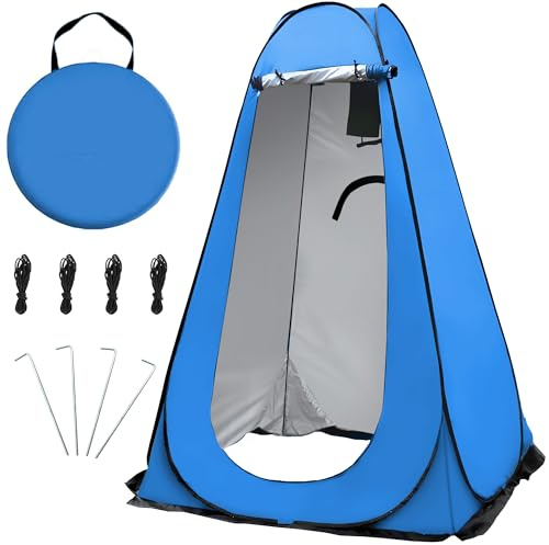 OUUTMEE Pop Up Camping Shower Tent, Portable Beach Dressing Changing Room UV/Rain Outdoor Privacy Shelter, UV Shower Enclosure Tents for Outdoor Hiking Beach Picnic Fishing, 3.93ft × 6.24ft (Blue)