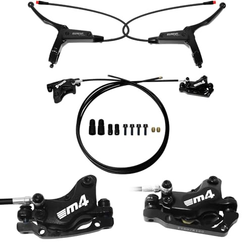 Splumzer 4-Kolben eBike Hydraulic Brake Set,2-PIN Power-Off Hydraulic Disc Brake für E-Bike,Pre-Bled Hydraulic Brake Kit mit Montageadapter,Ideal für eBikes und Elektro-Roller
