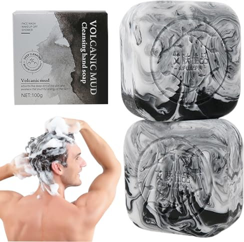 Charcoal Soap Bar, 2Pcs Charcoal Soap 100g Volcanic Clay Face Soap for Acne Natural Ingredients Black Soap Charcoal Soap Bar Oil Control Mostuizer for Men Women Scalp, Face Wash Skin Care