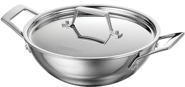Tramontina Utsava 1.8-Quart Tri-Ply Clad Stainless Steel Kadai with Lid