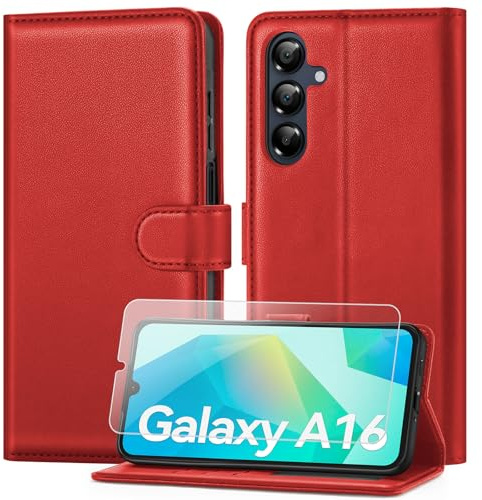 ivencase Coque pour Samsung Galaxy A16 avec Verre Trempé, Rouge