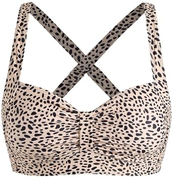 ZAFUL Women Leopard Bikini Top - Supportive Ruched Swim Top Only 2025 Retro Bathing Suit Tops for Large Bust (Leopard XL)