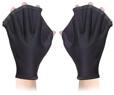 Aquatic Guantes de natación,Guantes Acuáticos,Guantes de natación con Dedos palmeados,Clásico Negro,Unisex,Palas,sin Dedos y Antideslizantes,Guantes de Surf y Buceo,Equipamiento de natación