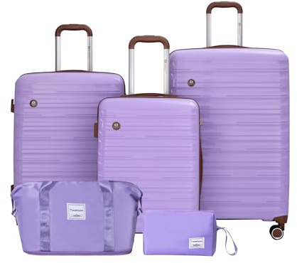 Travelhouse Ascona Lot de 5 valises à roulettes en polycarbonate et ABS rigide avec sac de voyage et trousse de toilette, Violet/lilas, 77x30x53 cm, Ensemble de valises