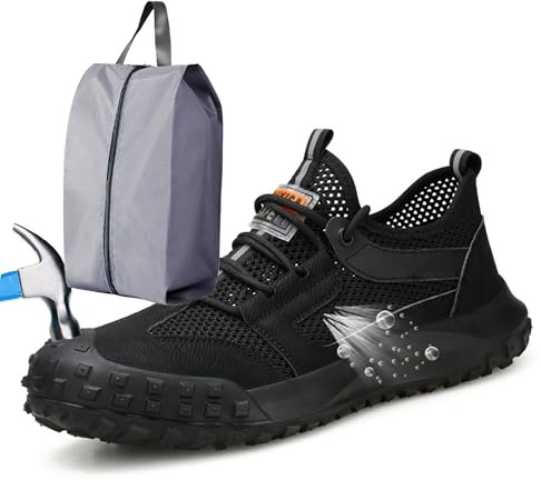 Zapatos de Seguridad con Punta de Acero para Hombre y Mujer - Antideslizantes, Antipinchazos y Cómodos - Transpirables con Agujeros de Ventilación Tallas Grandes - Ideales para Verano(A,47 EU)