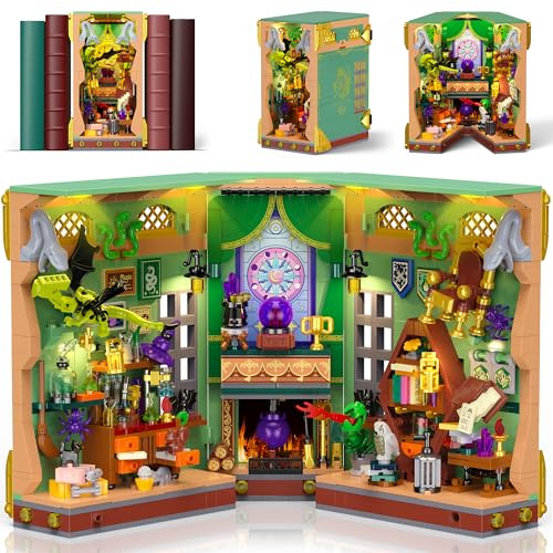 OKKIDY Set de construcción Rincón de Libros con Poción Mágica y Luces, Kit de bloques para armar un rincón de libros y decorar tu hogar Juguete ideal para niños y niñas a partir de 8 años, 1033 piezas