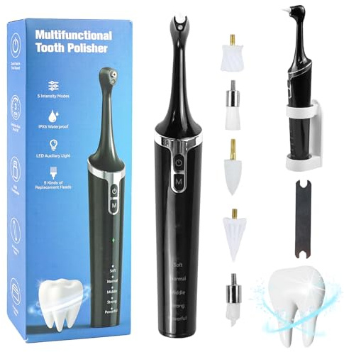 Juego de blanqueamiento dental, pulidor eléctrico con 5 modos para limpieza de dientes y blanqueamiento de dientes, juego de blanqueamiento dental con soporte para cepillo de dientes eléctrico, pared