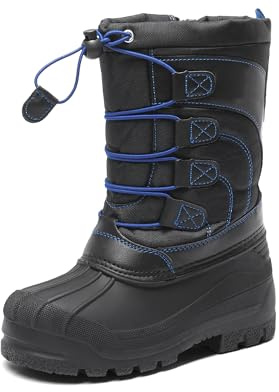 DREAM PAIRS Boys Insulated Winter Boots,Black/Grey/Royal,9 Little Kid
