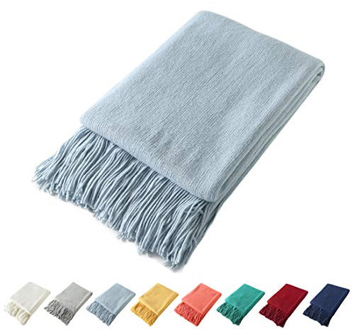 Homiest Decorative Knitted Throw Blanket with Fringe Soft & Cozy Tassel Blanket for Couch Sofa Bed (Light Blue,50x60)