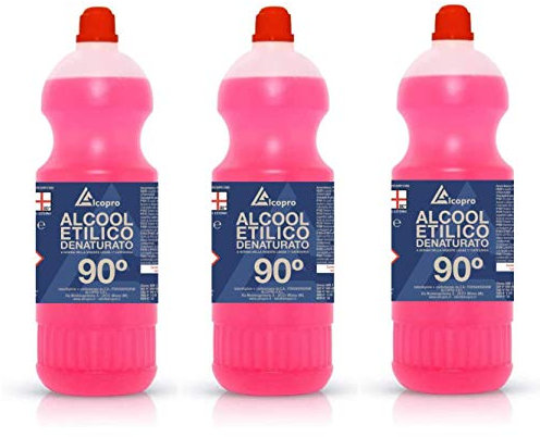 Alcopro Alcool etilico denaturato 90° disinfettante - 3 flaconi da 1 litro