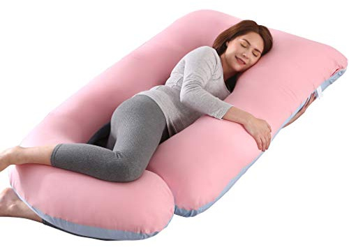 SHANNA Cuscino gravidanza per dormire, Cuscino allattamento e gravidanza, grande a forma di U e supporto premaman con rivestimento in cotone sostituibile e lavabile (Rosa+Blu)