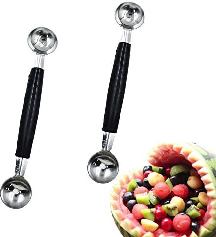 2 Pack Double Ended Headed Fruit Icecream Ball Spoon,Stainless Steel Melon Baller,Smooth Round Melon Balls Melon Scoop for Watermelon/Ice Cream/Fruits/Sorbet/Meatball