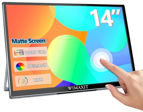 WIMAXIT Monitor Touch Screen Portatile da 14 Pollici, Secondo Schermo Esterno Doppio Pieno con Porta Tipo C e Mini HDMI, Cavalletto Pieghevole per Laptop, PC, PS4 Xbox
