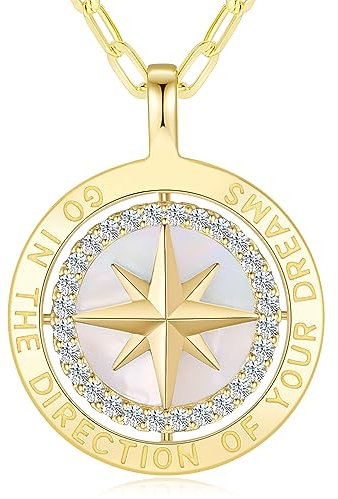 LOUISA SECRET Gold Halskette Damen Silber 925 Kompass Kette Anhänger Weißer Zirkon Schmuck Damen Weihnachtsgeschenke für Frauen Freundin an Geburtstags Weihnachten Valentinstag (Vergoldet)