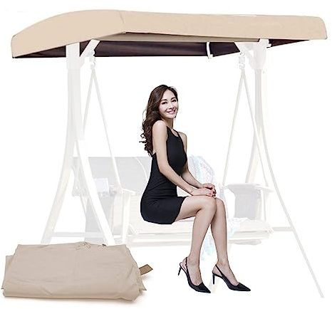 DFANCE Toldo Balancin Jardin Exterior 2/3 Plazas,Cubierta Toldo para Columpio Impermeable Capota para Columpio De Patio Protección UV Toldo De Repuesto,Beige,190T:191 * 120 * 18/23cm