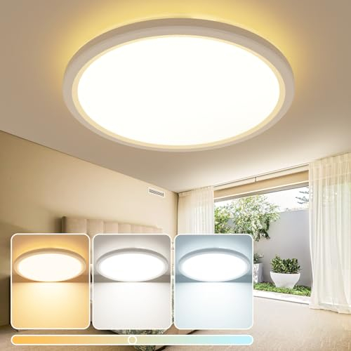 slochi Deckenlampe LED 23CM 18W, 3 Farben Deckenleuchte 3000K/4000K/6500K, Flach Rund Badlampe Decke IP44 Wasserfest, Deckenlampen Lampen für Badezimmer Küche Flur Schlafzimmer Wohnzimmer