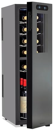 Wine Enthusiast 18-Bottle Slimline Dual Zone Wine Cooler - Energy Efficient Freestanding Wine Refrigerator - Upright Bottle Storage, Adjustable Thermostat, Digital Touchscreen (20.5” x 10.7 x 36.8”)