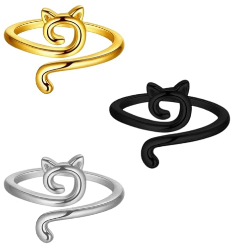 Tomedeks 6 Stück Häkelring, Crochet Ring, Strickring, Garnring Katzen Kätzchenohren Verstellbare Häkelschlaufenringe Strickhäkel Spannring Für Fingerhalter Offener Fingerhut(3 Farben)