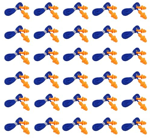 FUIPVGI 30 Paar Ohrstöpsel mit Kabel wiederverwendbare Silikon-Ohrstöpsel, Schlafgeräuschunterdrückung, zur Geräuschunterdrückung und Gehörschutz (Orange)